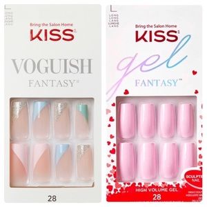 Kiss Long Length Solid Pink & Pastel French Manicure Nails Square Tip Set of 2